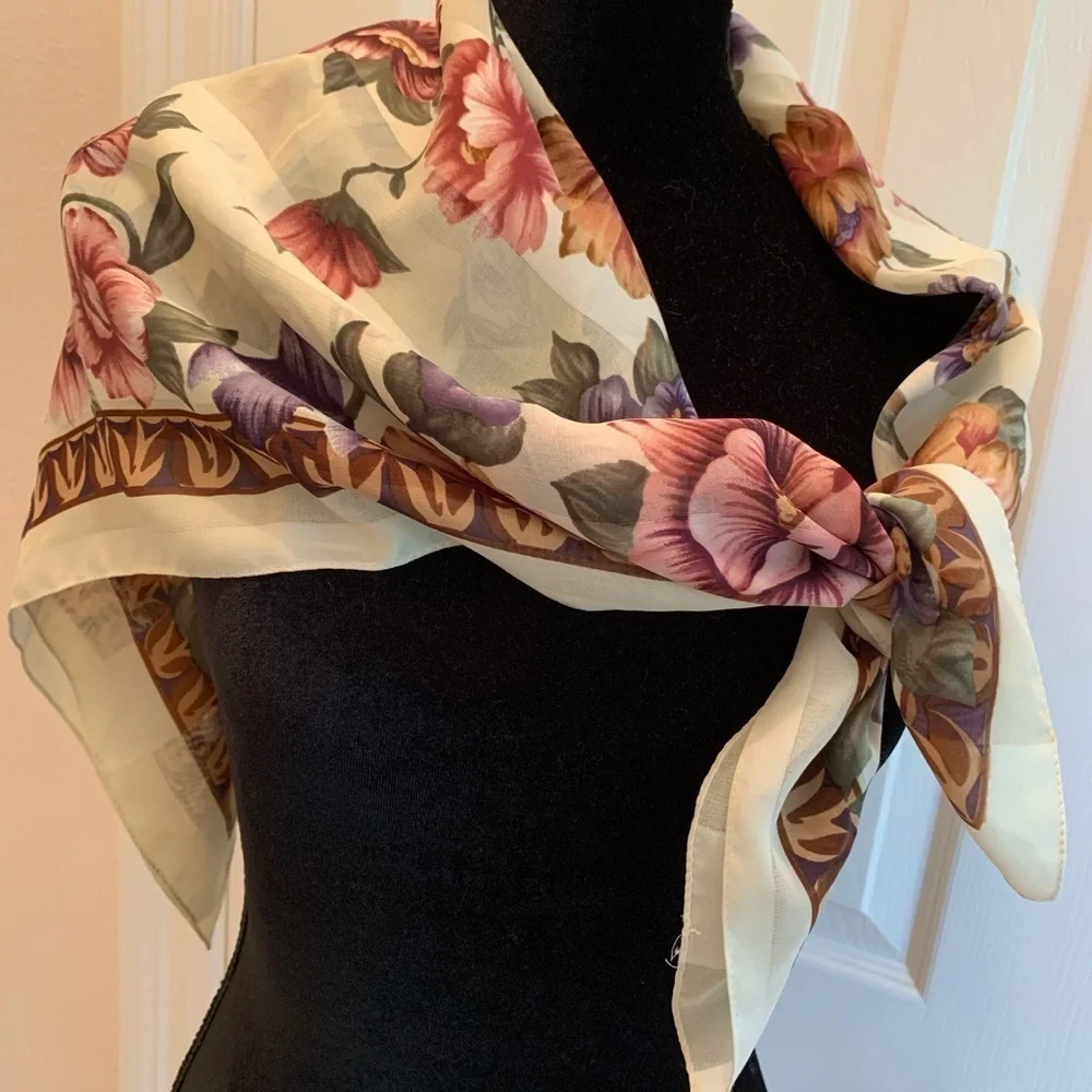Vintage large square floral scarf wrap pareo bohemian spring summer